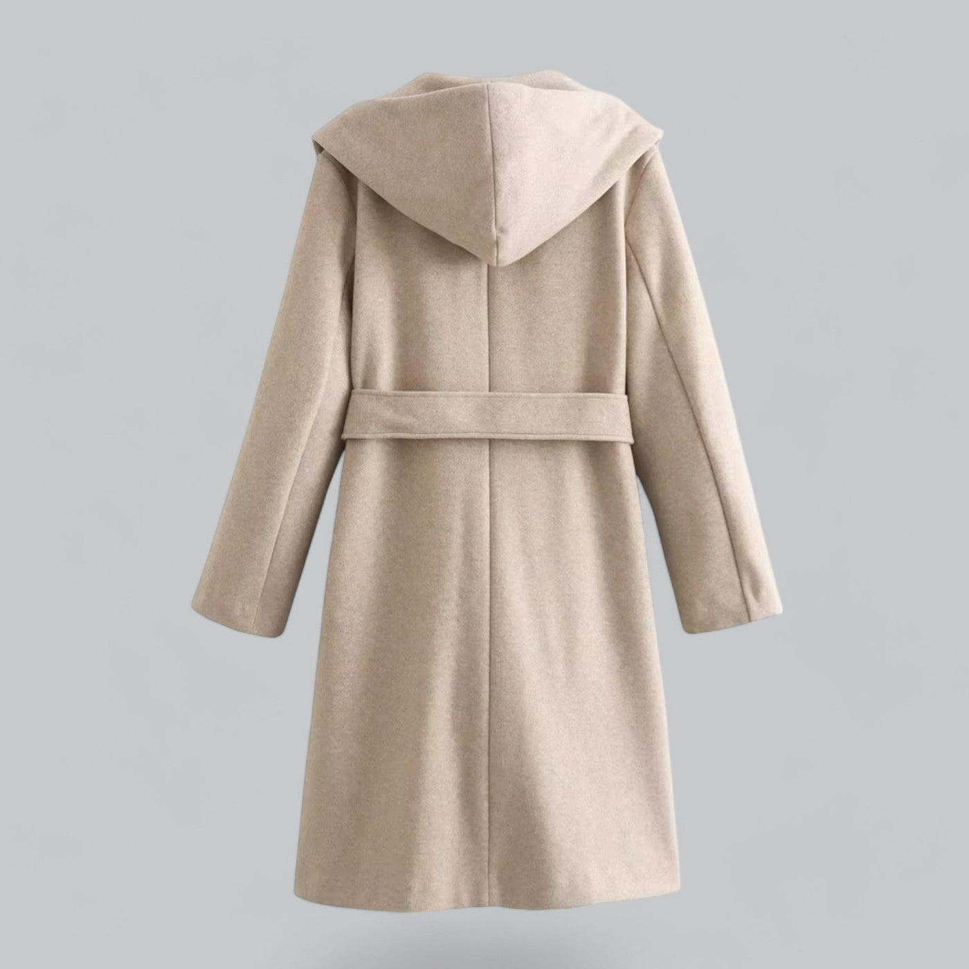 Dames Wollen Winterjas Met Capuchon En Riem In Knielange Stijl