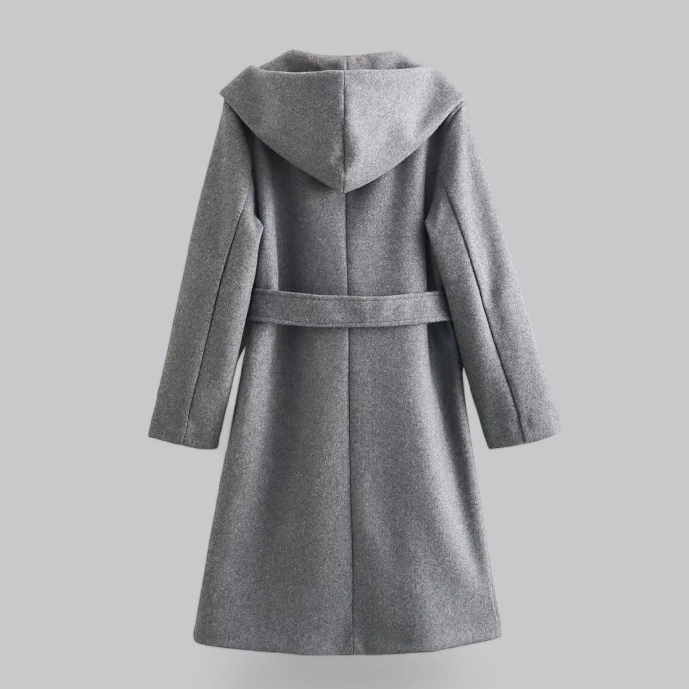 Dames Wollen Winterjas Met Capuchon En Riem In Knielange Stijl