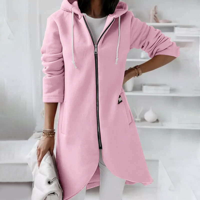 Dames Lange Winterjas Met Capuchon En Ritssluiting