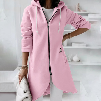 Dames Lange Winterjas Met Capuchon En Ritssluiting
