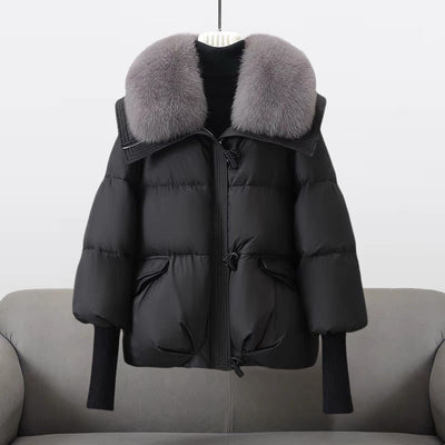 Dames Puffer Jas Met Luxe Bontkraag En Rits