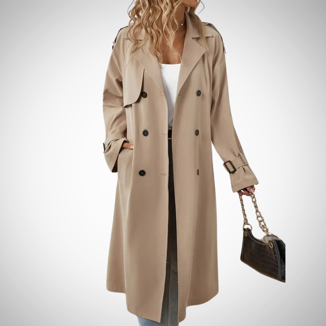 Dames Trenchcoat Met Dubbele Rij Knopensluiting En Taille Riem