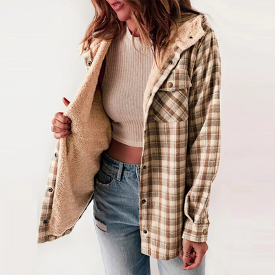 Dames Geruite Jasje Met Fleece Voering En Knoopsluiting