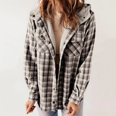 Dames Geruite Jasje Met Fleece Voering En Knoopsluiting