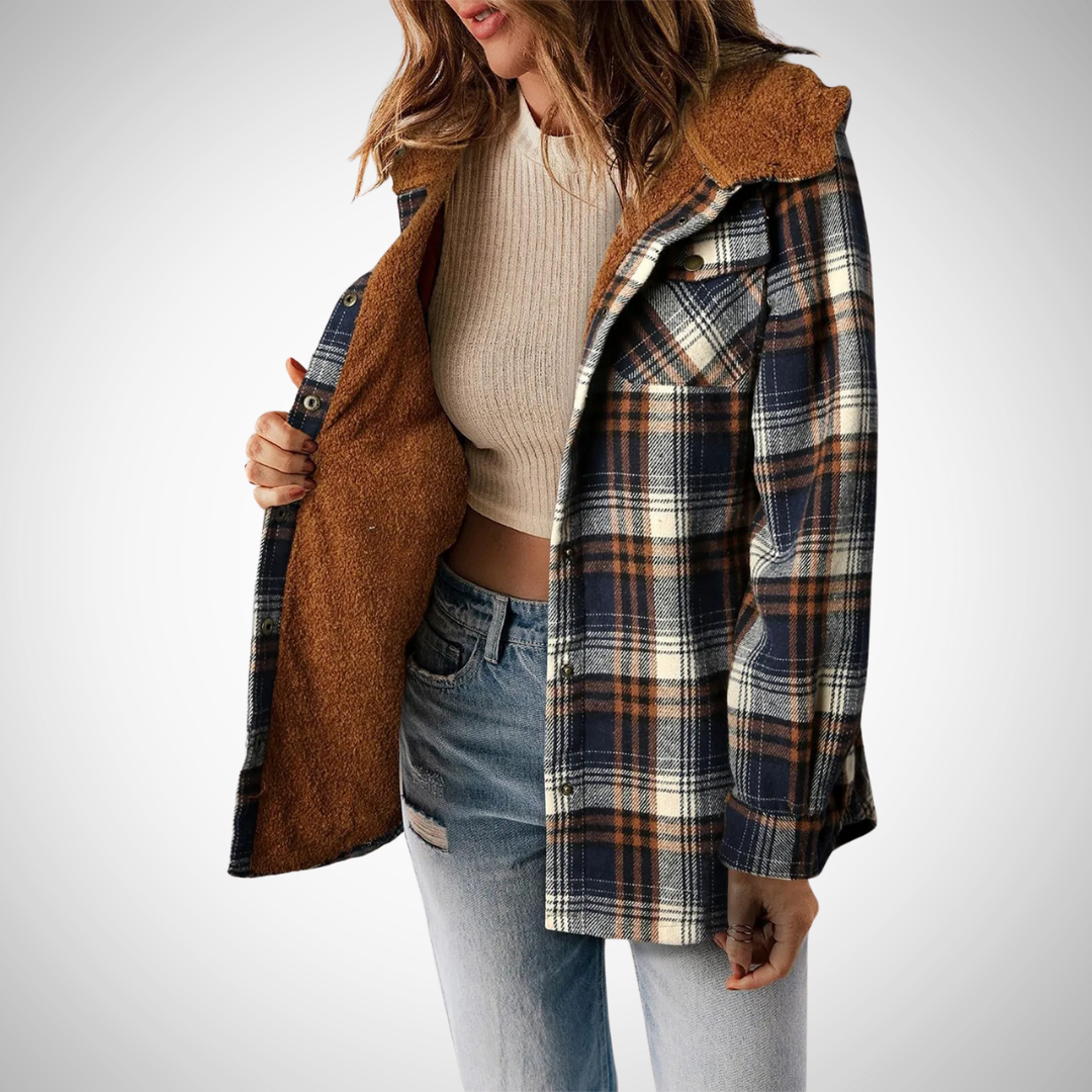 Dames Geruite Jasje Met Fleece Voering En Knoopsluiting