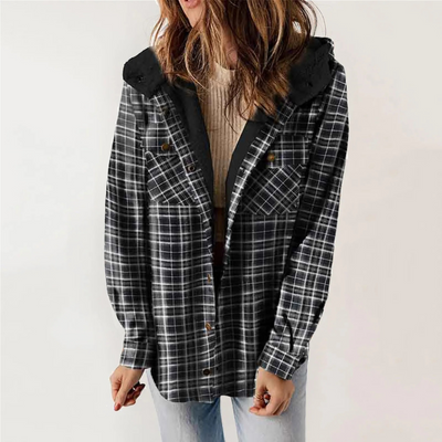 Dames Geruite Jasje Met Fleece Voering En Knoopsluiting