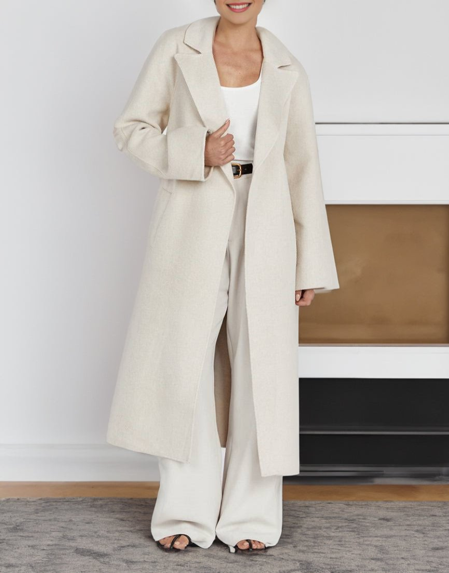 Dames Lange Winterjas Met Klassieke Stijl En Open Voorsluiting