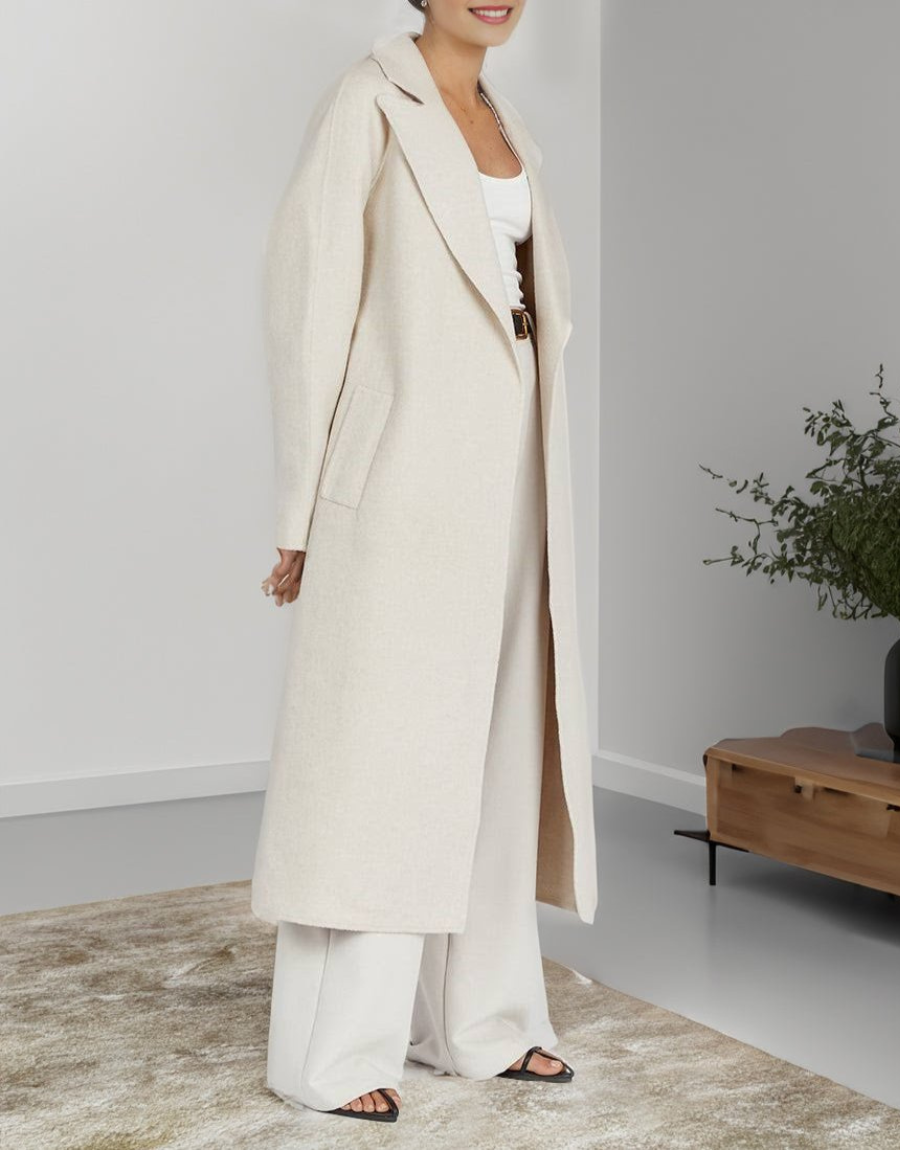 Dames Lange Winterjas Met Klassieke Stijl En Open Voorsluiting