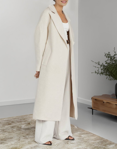 Dames Lange Winterjas Met Klassieke Stijl En Open Voorsluiting