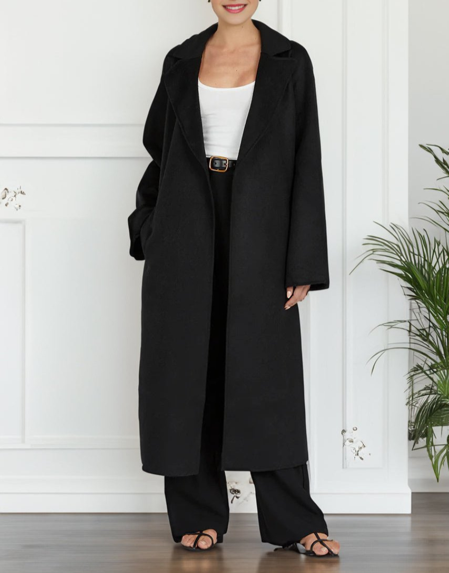 Dames Lange Winterjas Met Klassieke Stijl En Open Voorsluiting
