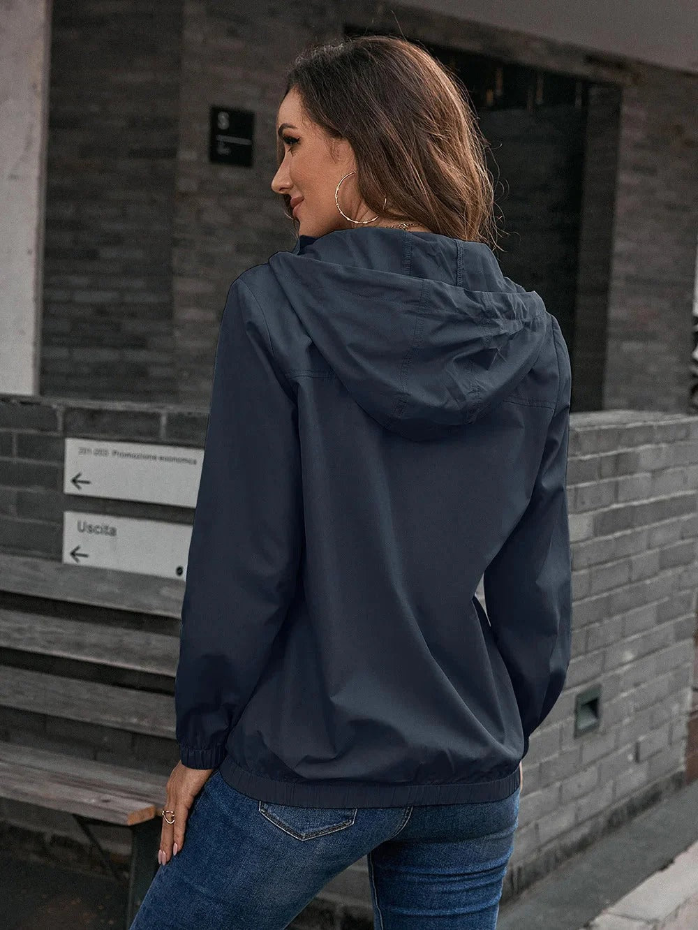 Dames Lichte Regenjas Met Capuchon En Casual Pasvorm