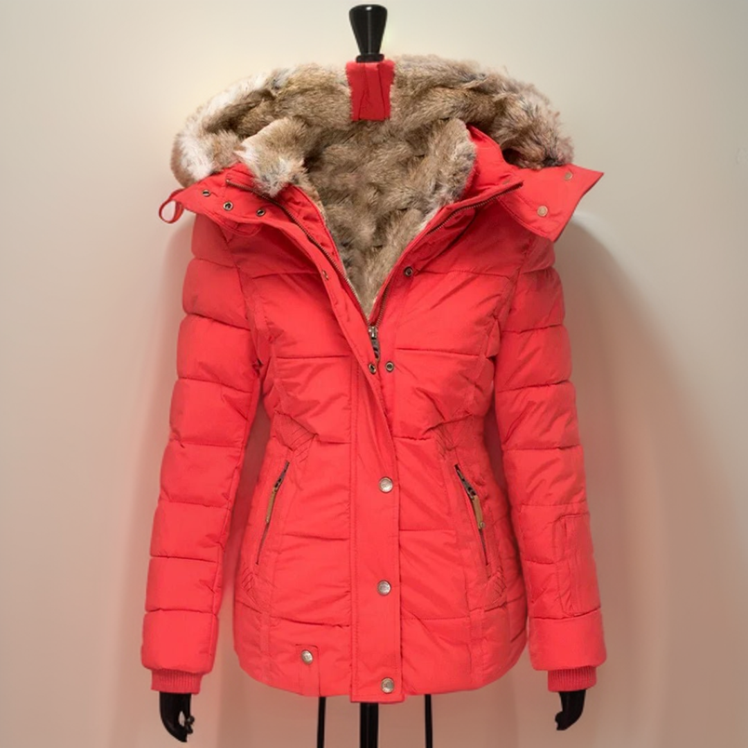 Dames Gewatteerde Winterjas Met Capuchon En Imitatiebontvoering