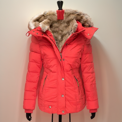 Dames Gewatteerde Winterjas Met Capuchon En Imitatiebontvoering