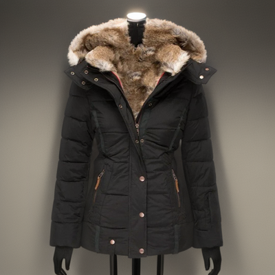 Dames Gewatteerde Winterjas Met Capuchon En Imitatiebontvoering