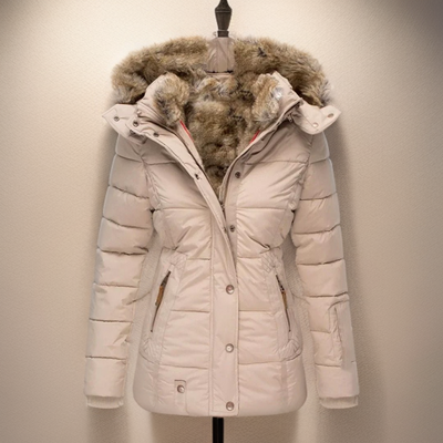Dames Gewatteerde Winterjas Met Capuchon En Imitatiebontvoering
