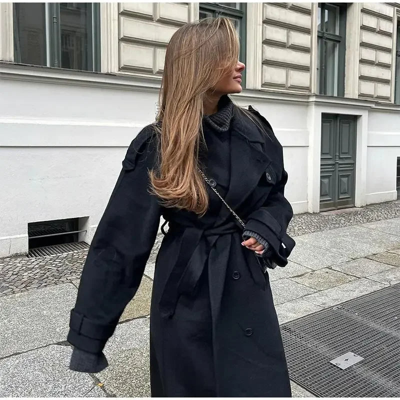 Dames Oversized Wollen Winterjas Lang Met Reverskraag