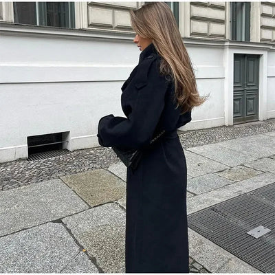 Dames Oversized Wollen Winterjas Lang Met Reverskraag