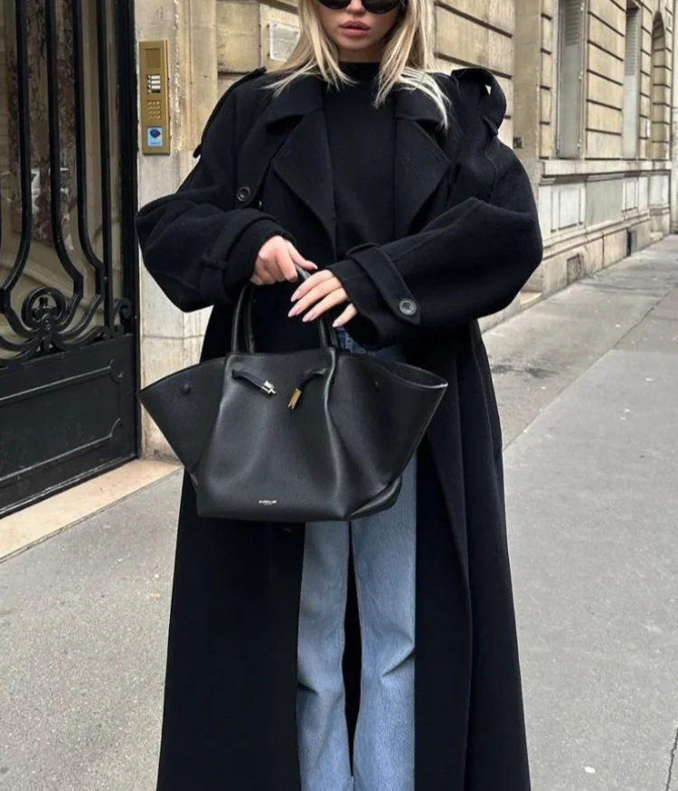 Dames Oversized Wollen Winterjas Lang Met Reverskraag