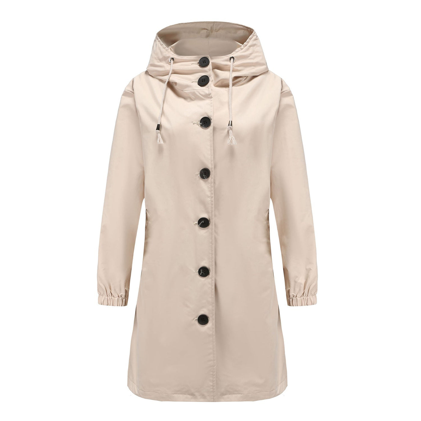 Dames Lange Regenjas Met Capuchon En Knopensluiting