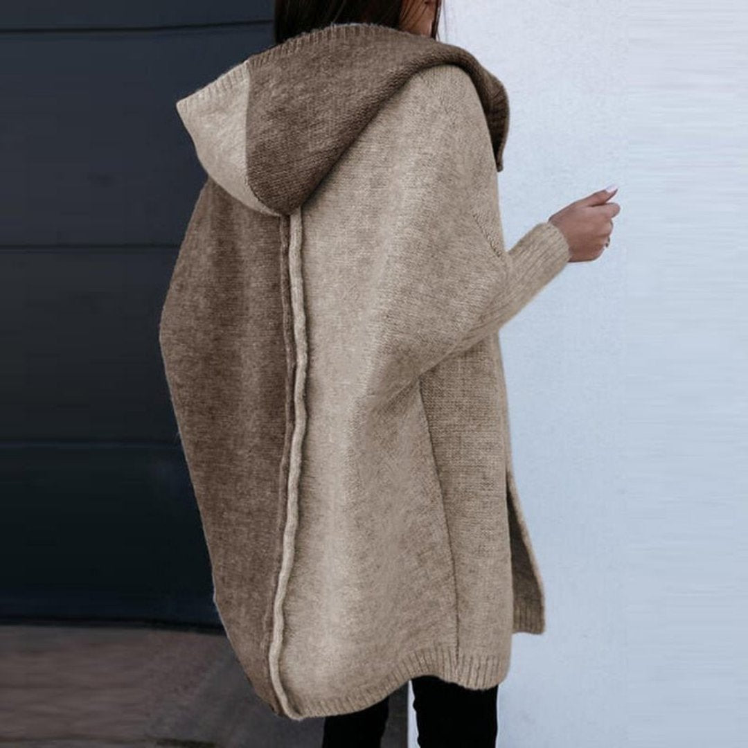 Dames Lange Gebreide Cardigan Met Capuchon En Lange Mouwen