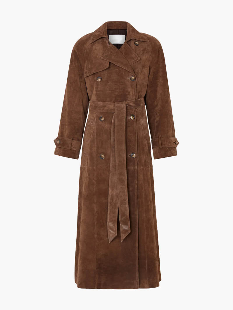 Dames Vintage Lange Trenchcoat Met Ceintuur En Dubbele Knopensluiting