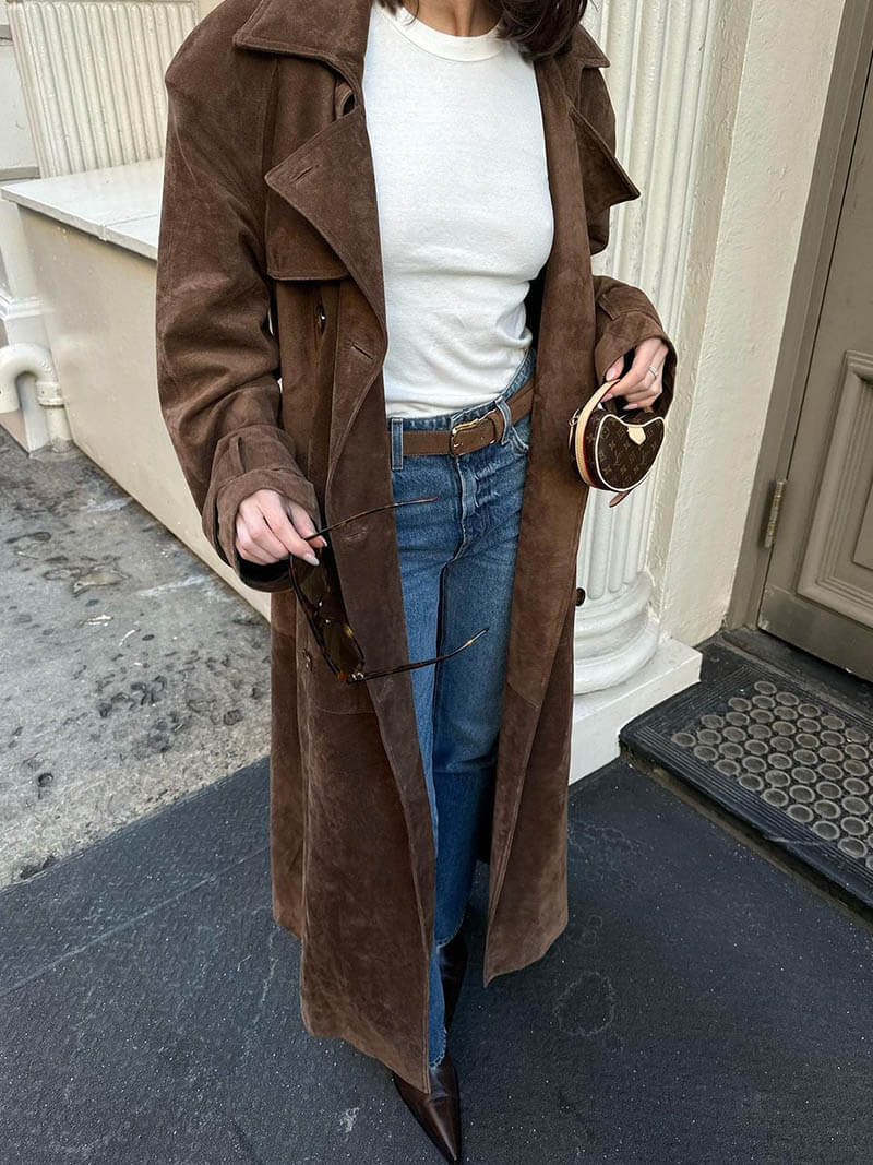 Dames Vintage Lange Trenchcoat Met Ceintuur En Dubbele Knopensluiting