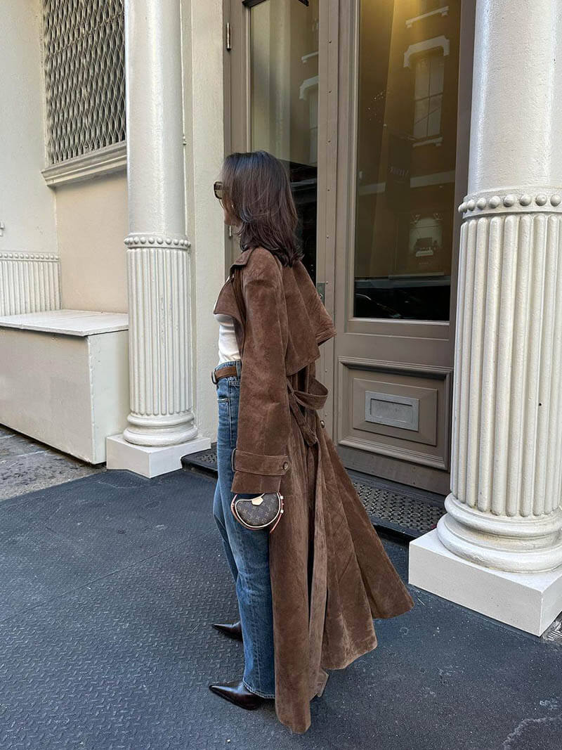 Dames Vintage Lange Trenchcoat Met Ceintuur En Dubbele Knopensluiting