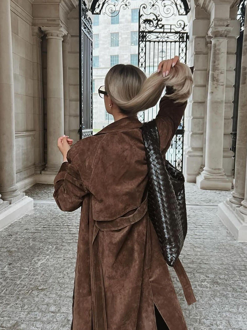 Dames Vintage Lange Trenchcoat Met Ceintuur En Dubbele Knopensluiting