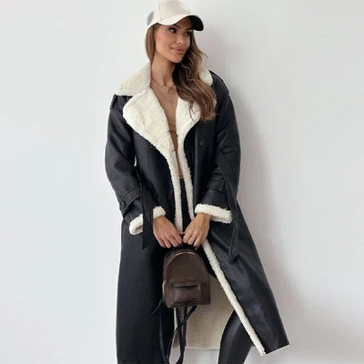 Dames Lange Teddy Trenchcoat Met Reverskraag En Ceintuur