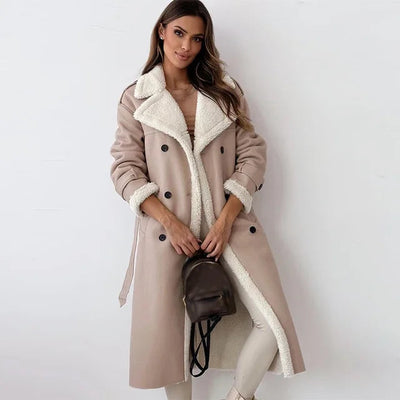 Dames Lange Teddy Trenchcoat Met Reverskraag En Ceintuur