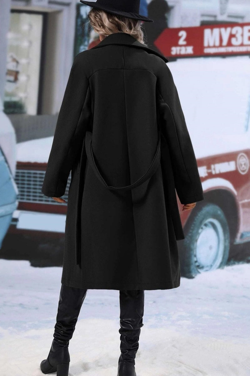 Dames Lange Wollen Trenchcoat Met Dubbele Knopensluiting En Reverskraag