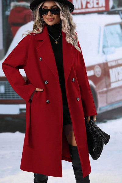 Dames Lange Wollen Trenchcoat Met Dubbele Knopensluiting En Reverskraag