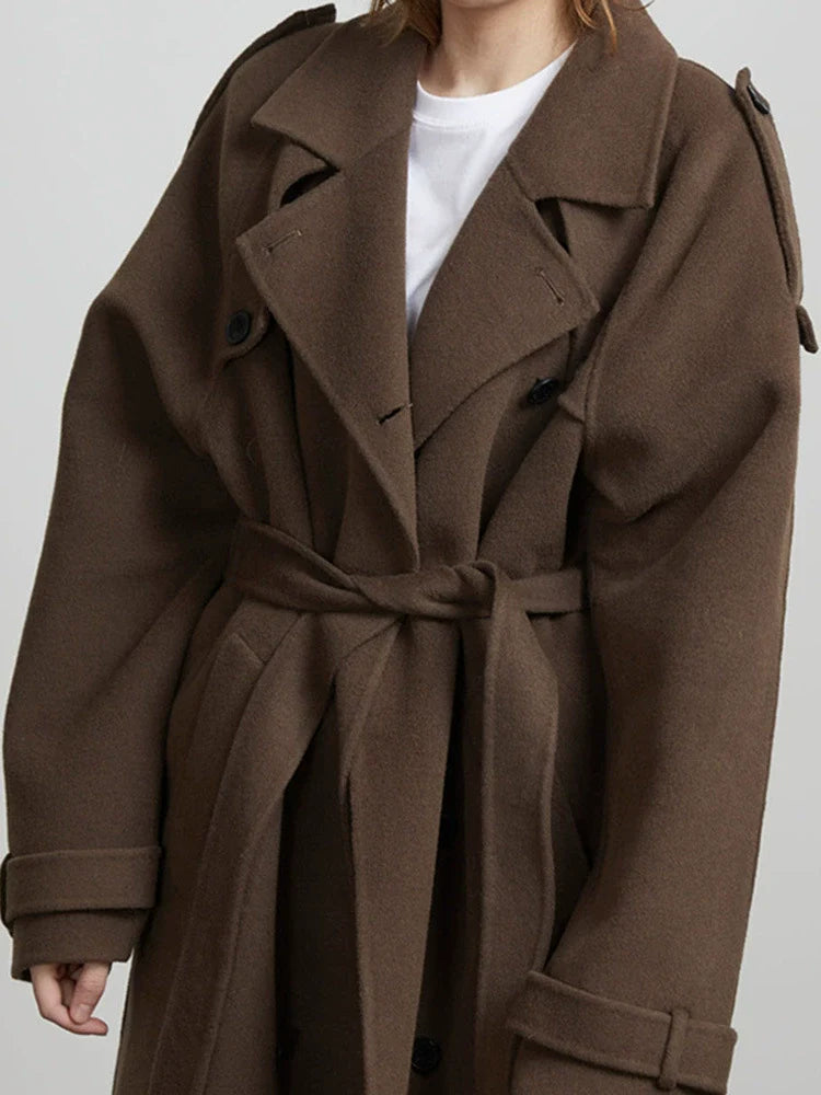 Dames Lange Oversized Trenchcoat Met Dubbele Knopenrij En Tailleband