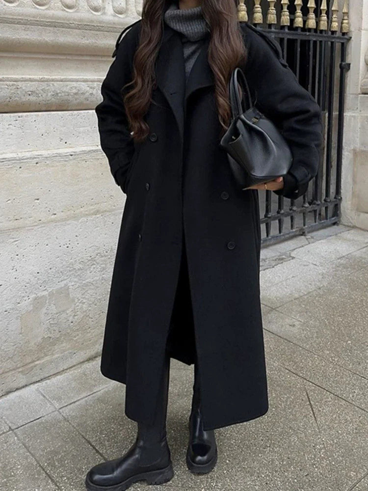 Dames Lange Oversized Trenchcoat Met Dubbele Knopenrij En Tailleband