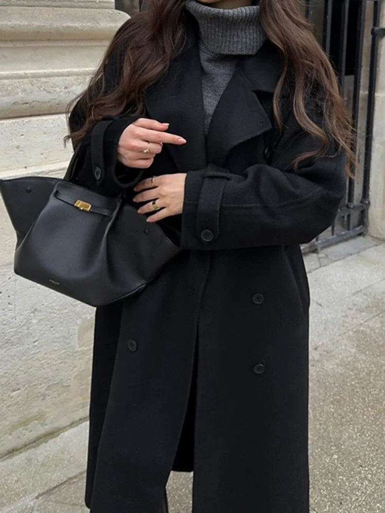 Dames Lange Oversized Trenchcoat Met Dubbele Knopenrij En Tailleband