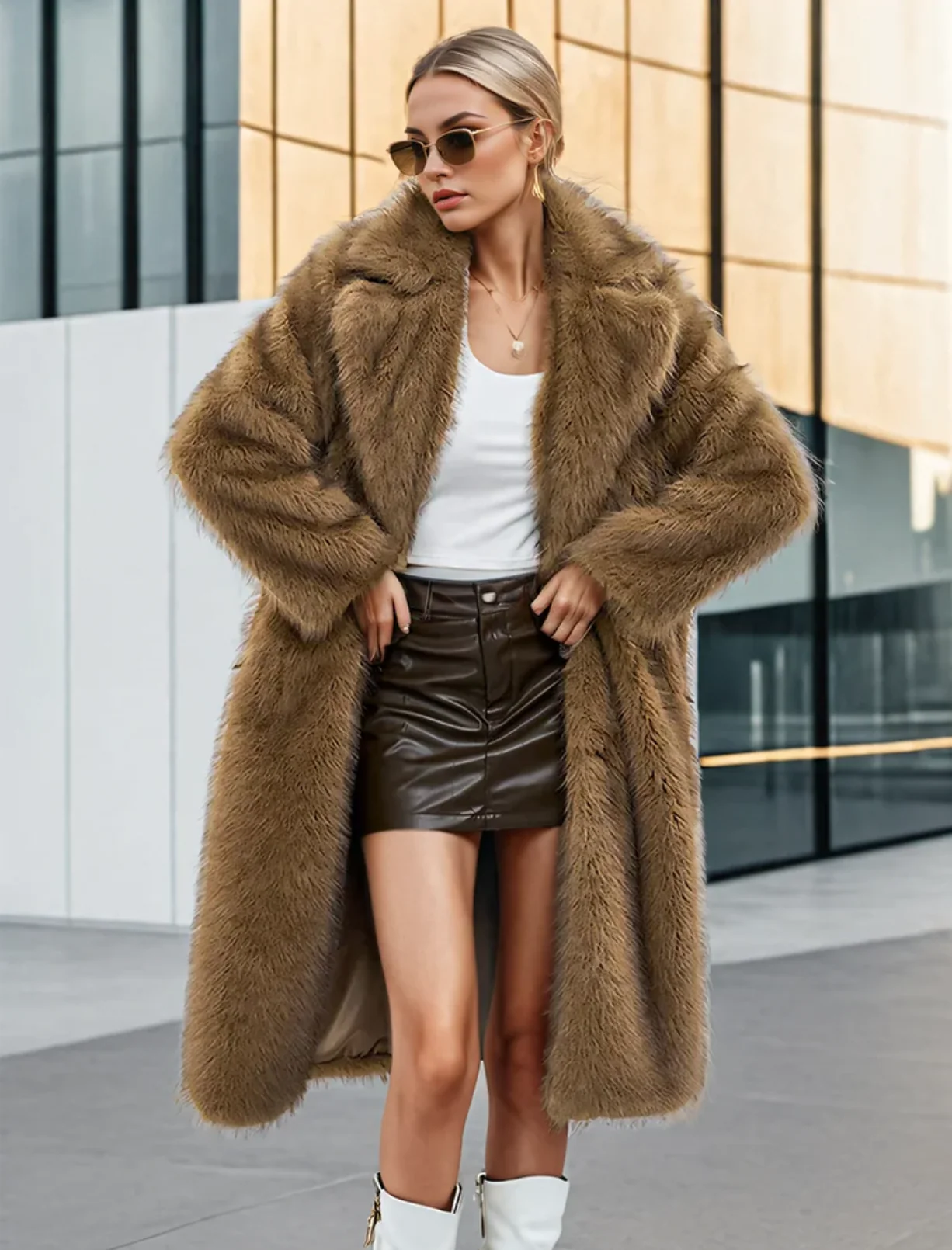 Dames Lange Oversized Bontjas Met Elegante Brede Kraag