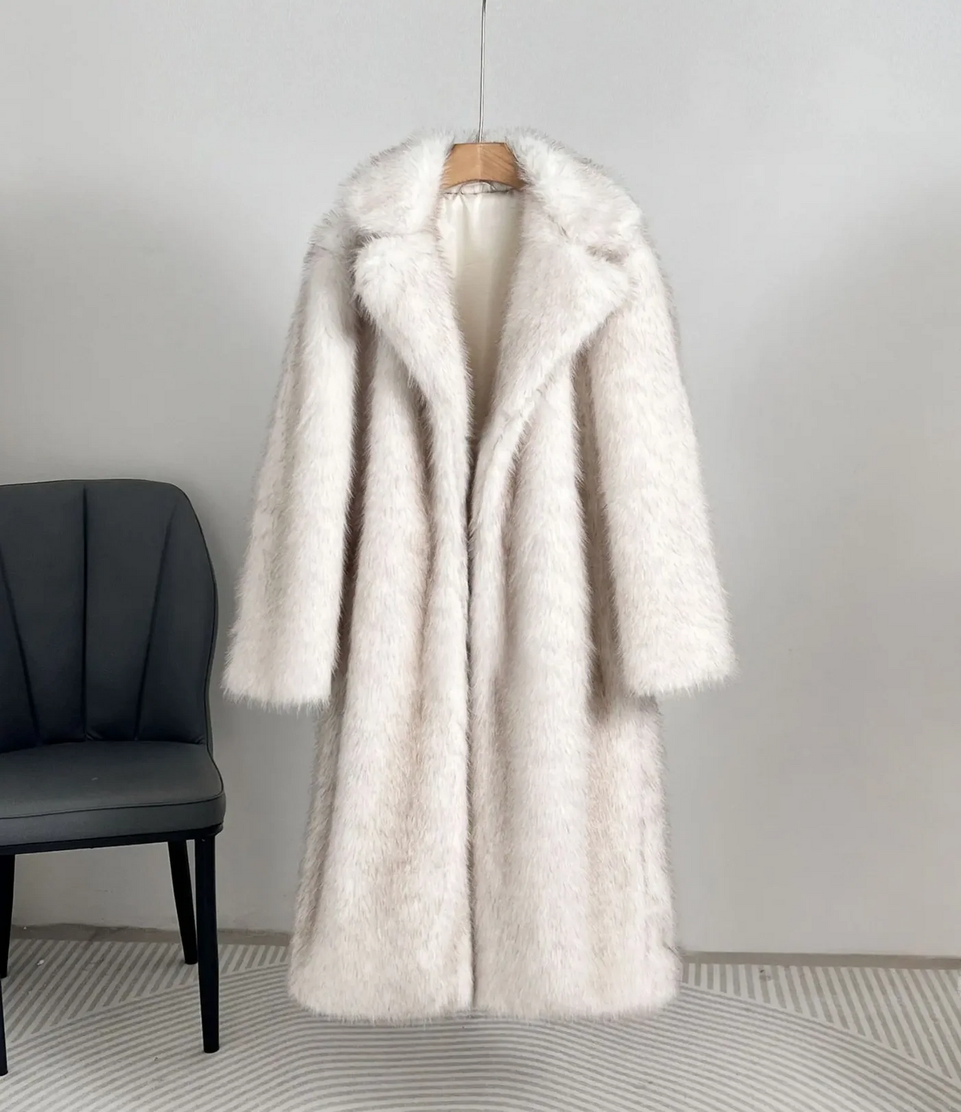 Dames Lange Oversized Bontjas Met Elegante Brede Kraag