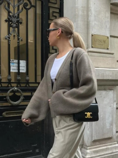 Dames Stijlvol Gebreide Cardigan Met Knoopsluiting En V-Hals