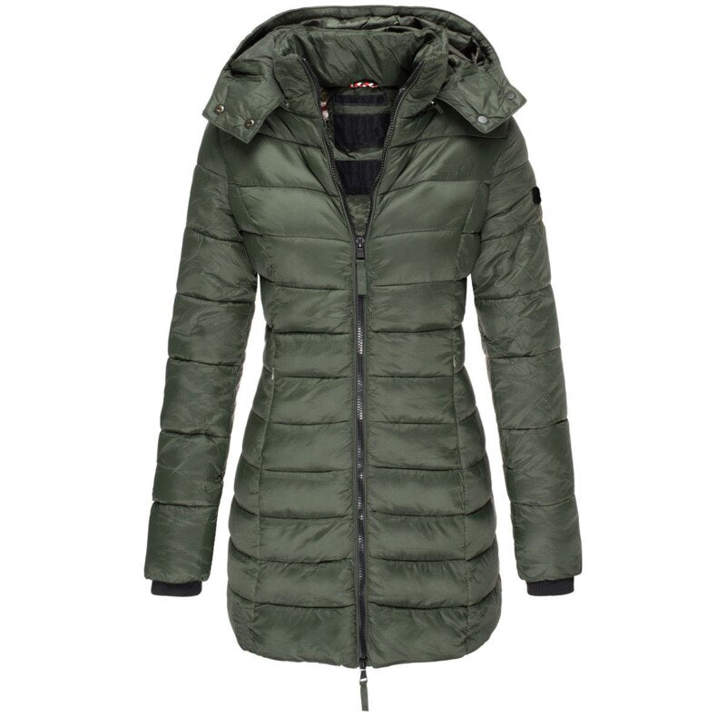 Dames Warme Gewatteerde Winterjas Met Capuchon En Rits