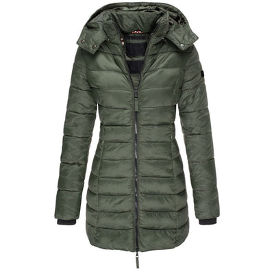 Dames Warme Gewatteerde Winterjas Met Capuchon En Rits