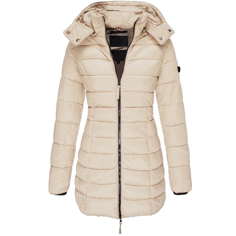 Dames Warme Gewatteerde Winterjas Met Capuchon En Rits