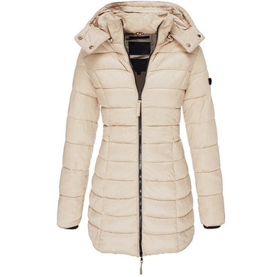 Dames Warme Gewatteerde Winterjas Met Capuchon En Rits