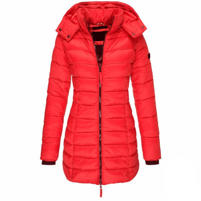 Dames Warme Gewatteerde Winterjas Met Capuchon En Rits