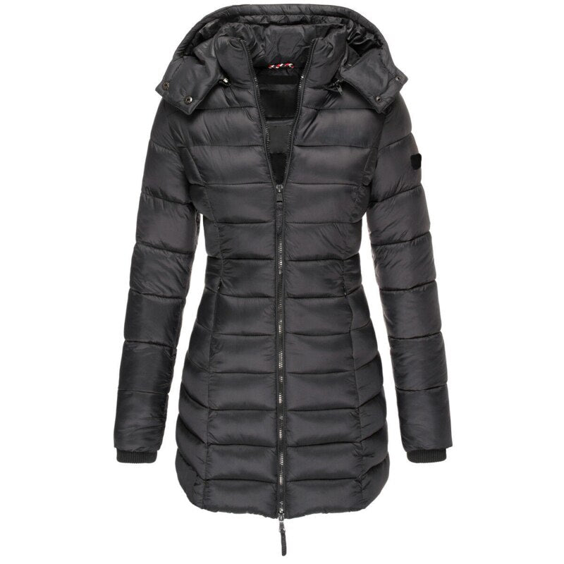 Dames Warme Gewatteerde Winterjas Met Capuchon En Rits