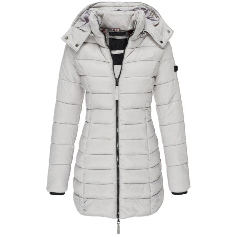 Dames Warme Gewatteerde Winterjas Met Capuchon En Rits
