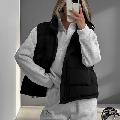 Dames Gevoerde Winter Bodywarmer Met Rits En Hoodie