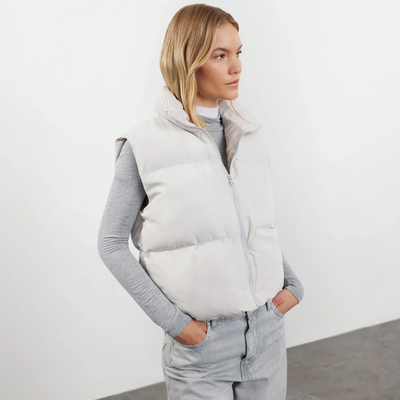 Dames Lichtgewicht Gewatteerde Bodywarmer Met Hoge Kraag En Rits