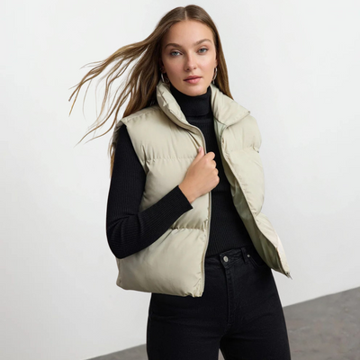 Dames Lichtgewicht Gewatteerde Bodywarmer Met Hoge Kraag En Rits