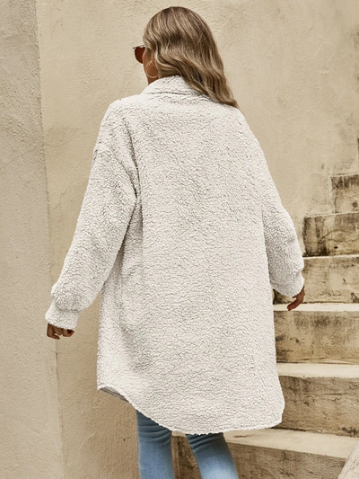 Dames Lange Teddy Cardigan Met Knoopsluiting En Lange Mouwen