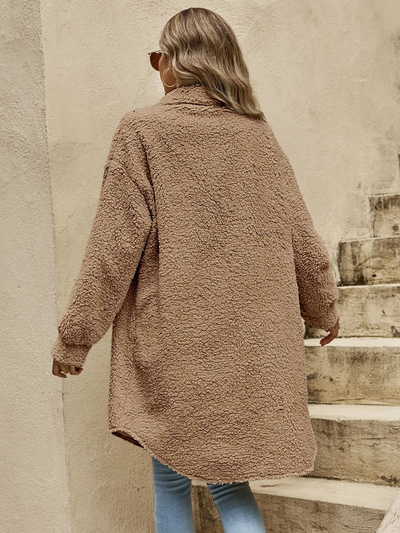 Dames Lange Teddy Cardigan Met Knoopsluiting En Lange Mouwen